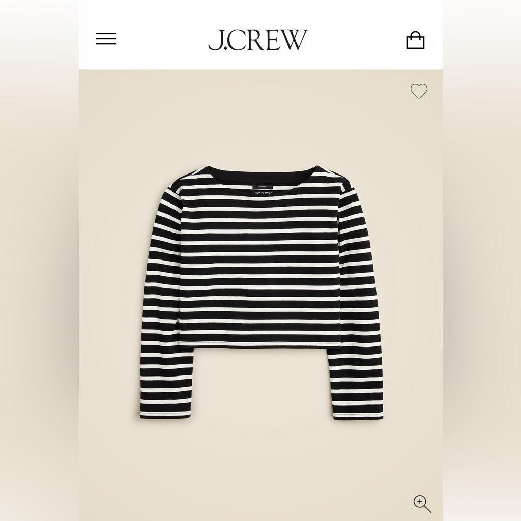 J.Crew Striped Black White Cropped Long Sleeve Shirt 100% Cotton